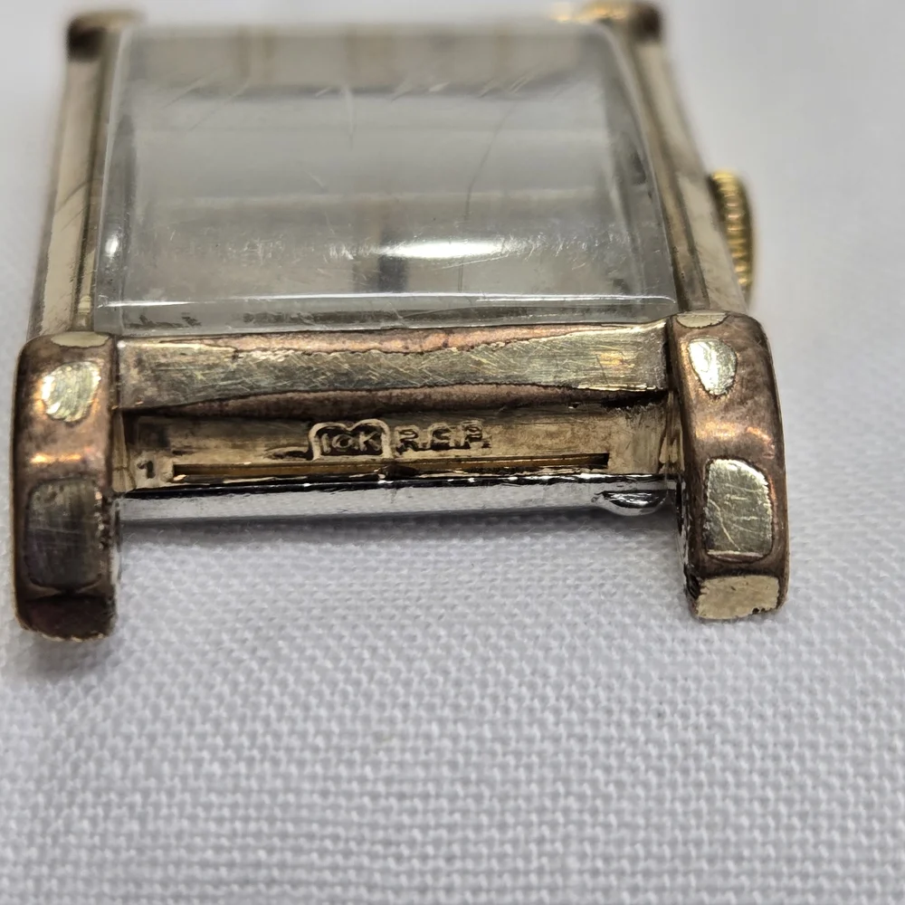 Vtg RIMA 17 Jewels Tank Style Wristwatch Swiss‎ Movement 10k R.G.P. Bezel Works